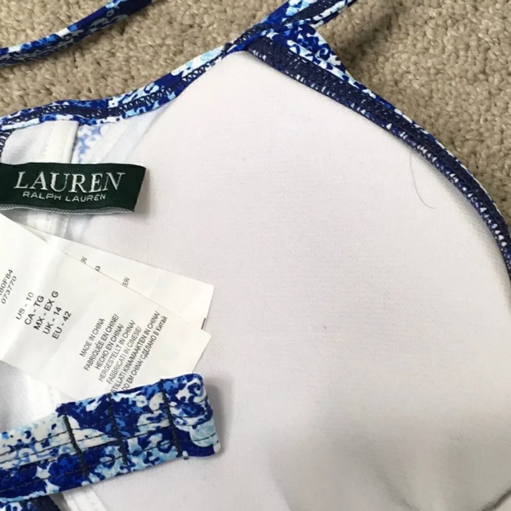 New. Lauren Ralph Lauren blue tile bikini top. New.